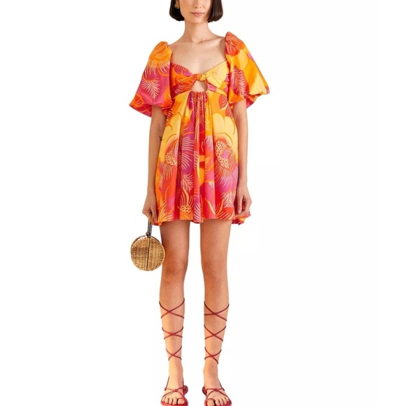 Farm Rio ombré summer garden Vibrant Orange and Pink Floral Dress NEW